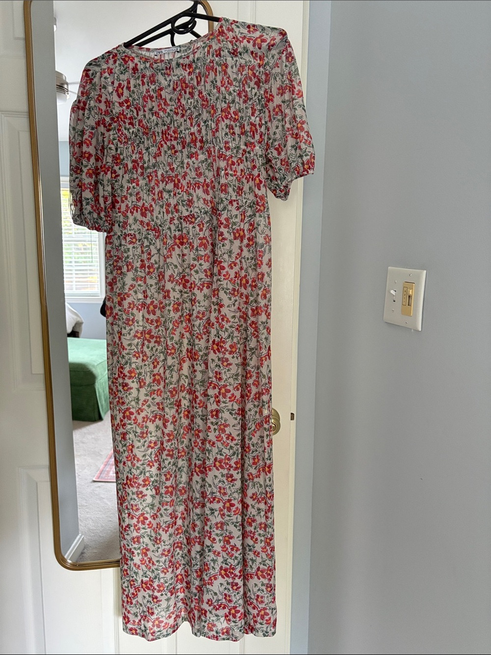 Zara White Maxi Dress with Red Floral Print
